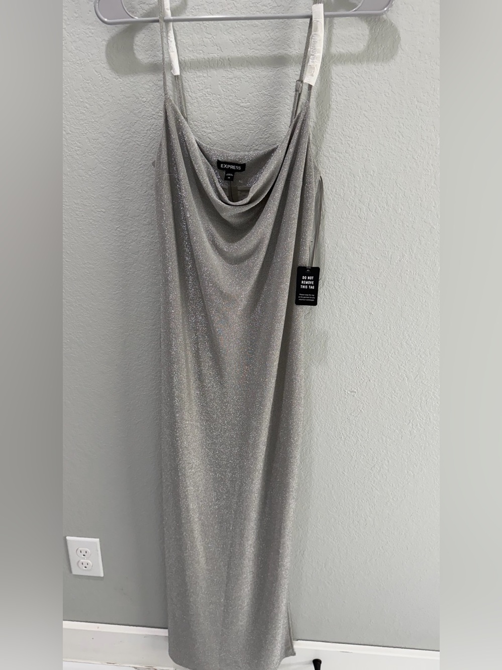 Express Silver Sparkle Cowl Slip Dress